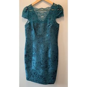 Teri Jon Blue Dress Sz 4 Mermaid Wedding Floral Mother Of The Bride Cocktail